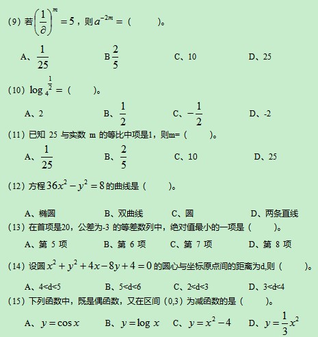 成人高考高起點《數學》
